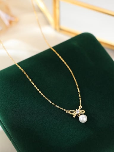 NS1101 [Gold] 925 Sterling Silver Imitation Pearl Butterfly Dainty Necklace