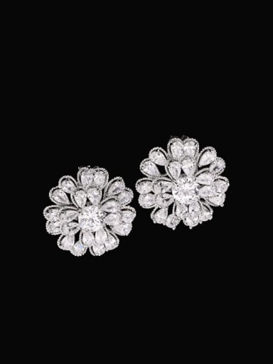 White zirconium Brass Cubic Zirconia Flower Luxury Stud Earring