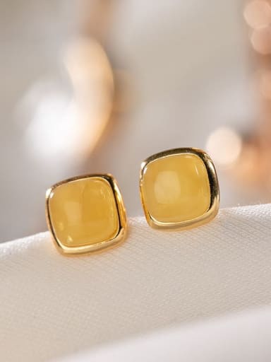 925 Sterling Silver Amber Square Minimalist Stud Earring