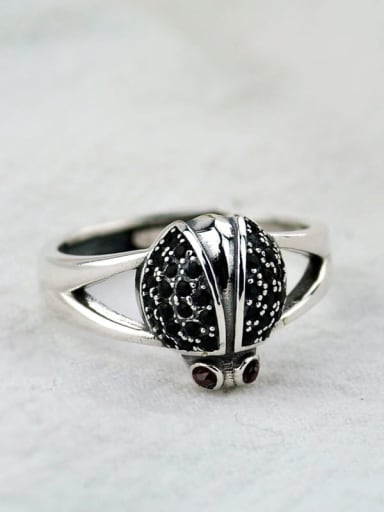 Vintage Sterling Silver With Antique Silver Plated Cute Ladybug  Free Size Rings