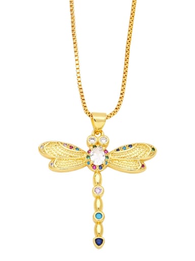 Brass Cubic Zirconia Dragonfly Vintage Necklace