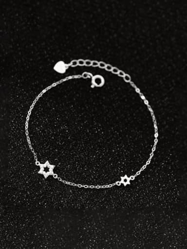 Silver 925 Sterling Silver Cubic Zirconia Hollow Star Minimalist Link Bracelet