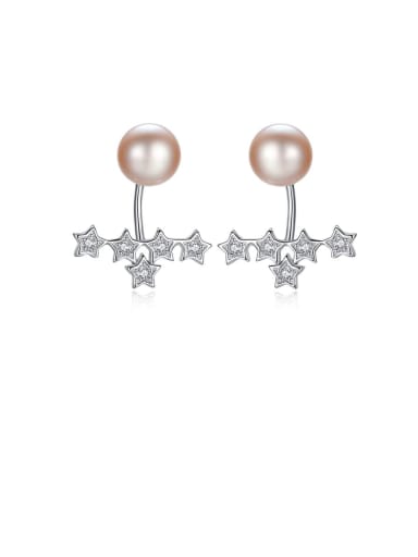 925 Sterling Silver   White  Freshwater Pearl  Star Trend Drop Earring
