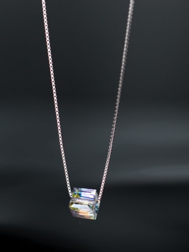 925 Sterling Silver Synthetic Crystal Square Minimalist Necklace