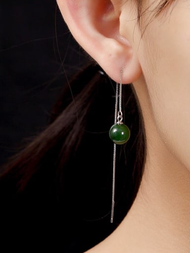 925 Sterling Silver Jade Geometric Minimalist Threader Earring