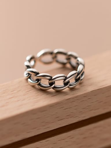 925 Sterling Silver VintageHollow Chain Band Ring