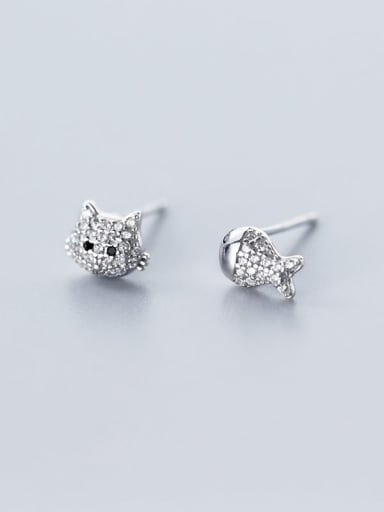 925 Sterling Silver Rhinestone  Cat Cute Stud Earring