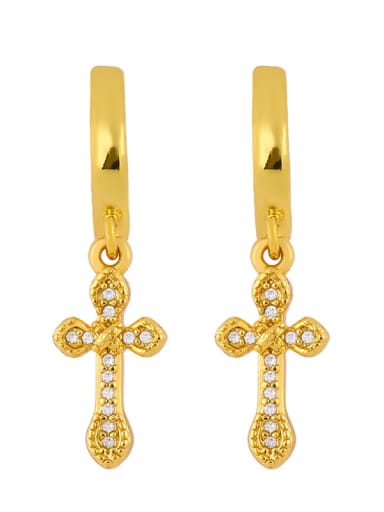 Brass Cubic Zirconia Cross Ethnic Huggie Earring