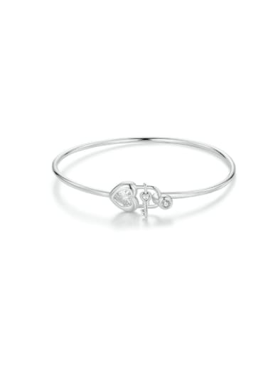 925 Sterling Silver Cubic Zirconia Heart Dainty Band Bangle