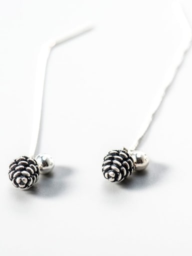 925 Sterling Silver Ball Vintage Personalized long pine cone  Threader Earring