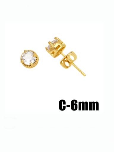 C 6mm Brass Cubic Zirconia Round Vintage Stud Earring