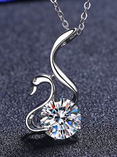 Sterling Silver Moissanite Swan Dainty Pendant Necklace