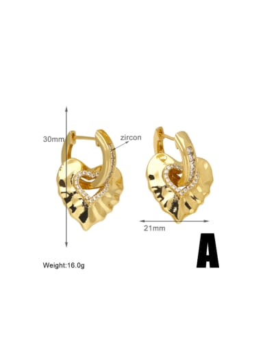 Brass Cubic Zirconia Heart Hip Hop Huggie Earring