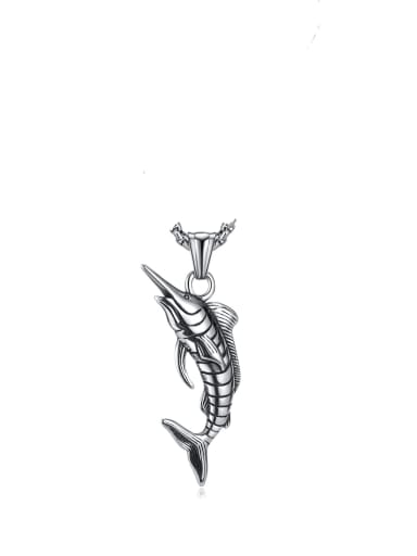 2229 steel colored single pendant Titanium Steel Fish Hip Hop Necklace