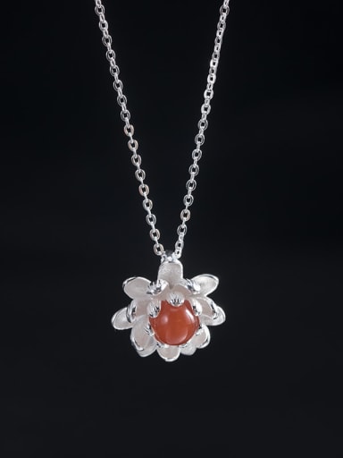 925 Sterling Silver Carnelian Flower Vintage Necklace