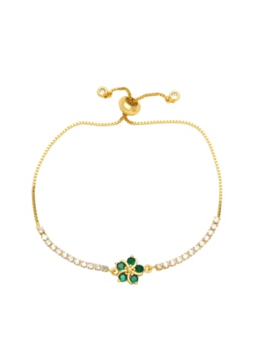 green Brass Cubic Zirconia Geometric Vintage Adjustable Bracelet