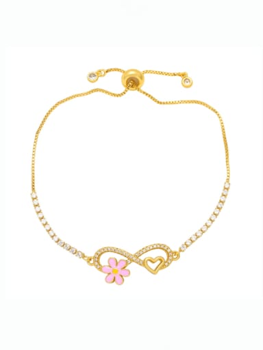 Pink Brass Cubic Zirconia Heart Bohemia Adjustable Bracelet