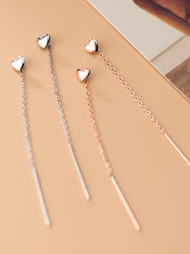 925 Sterling Silver With  Minimalist Smooth  Heart Threader Earrings