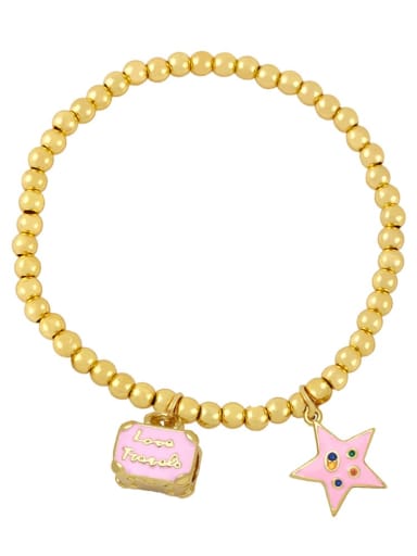 Pink Brass Multi Color Enamel Star Vintage Beaded Bracelet