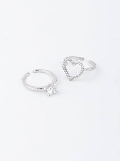 B platinum Brass Rhinestone White Heart Minimalist Stackable Free Size Ring