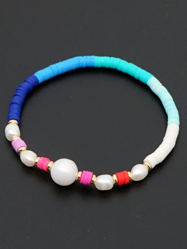Freshwater Pearl Multi Color Polymer Clay Round Bohemia Stretch Bracelet