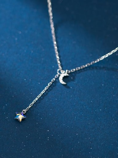 925 Sterling Silver  Minimalist Fashion  Diamond  Moon  Lariat Necklace