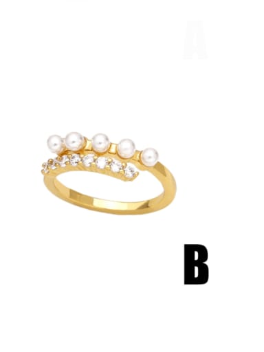 B Brass Imitation Pearl Geometric Minimalist Band Ring