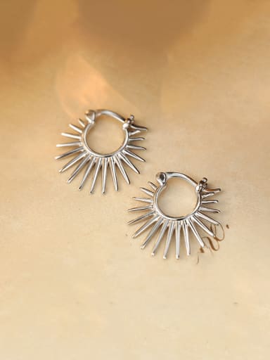 ES2712 ? Platinum ? 925 Sterling Silver Sun Flower Vintage Huggie Earring