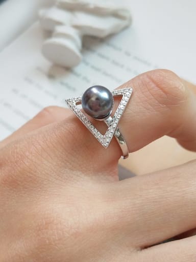 925 Sterling Silver impression pearl triangle free size Ring