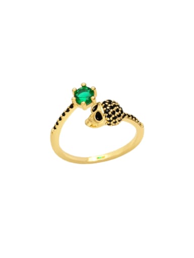 green Brass Cubic Zirconia Skull Cute Band Ring