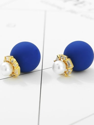 Dark blue 18K gold t03b18 Copper Cubic Zirconia Round Ball Minimalist Stud Earring