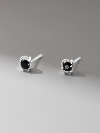Black 925 Sterling Silver Cubic Zirconia Irregular Dainty Stud Earring