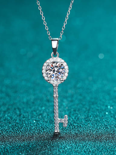 Sterling Silver Moissanite Key Dainty Necklace