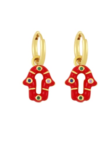 red Brass Enamel Geometric Vintage Huggie Earring