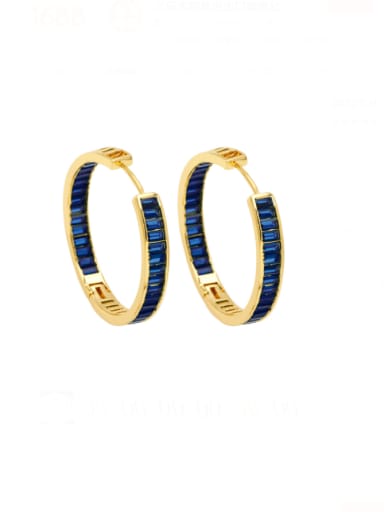 blue Brass Cubic Zirconia Geometric Minimalist Hoop Earring