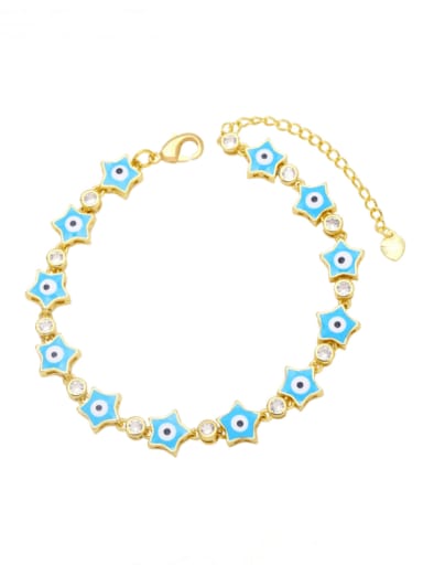 blue Brass Cubic Zirconia Enamel Evil Eye Bohemia Link Bracelet
