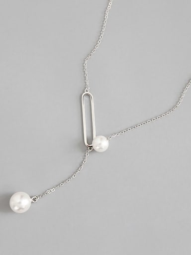 S925 pure silver simple temperament Shell Bead Long Necklace