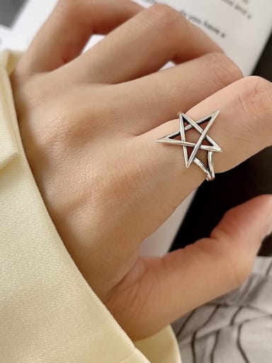 Five pointed star ring j198 2.4G 925 Sterling Silver Star Vintage Band Ring