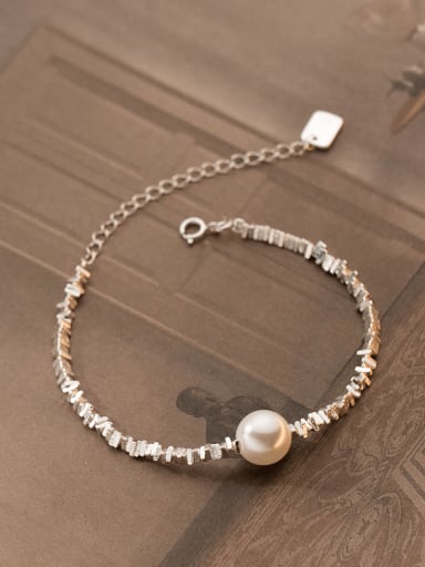 925 Sterling Silver Imitation Pearl Geometric Minimalist Bracelet