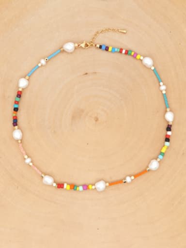 Stainless steel Freshwater Pearl Multi Color Round Bohemia Beaded Necklace