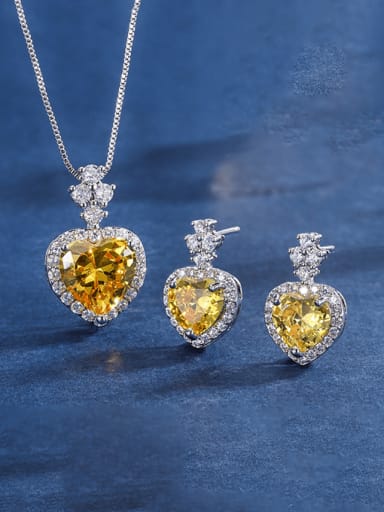 Brass Cubic Zirconia Luxury Heart Earring and Necklace Set