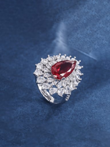 red Brass Cubic Zirconia Water Drop Luxury Cocktail Ring