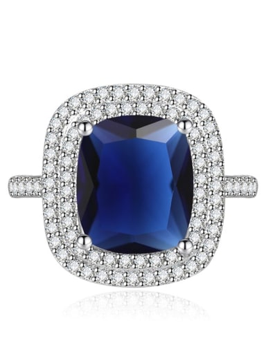royal blue Brass Cubic Zirconia Geometric Luxury Band Ring