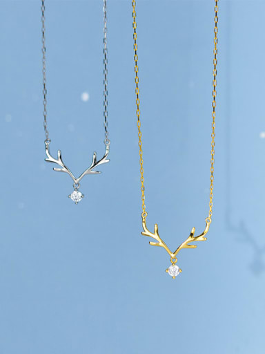 925 Sterling Silver Cubic Zirconia Deer Minimalist Christmas Necklace