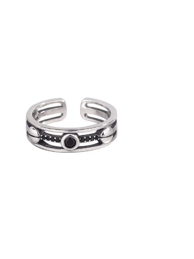 925 Sterling Silver Rhinestone Geometric Vintage Band Ring