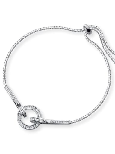 925 Sterling Silver Fashion Micro Inlay Row Diamond Round Bracelet Bracelet