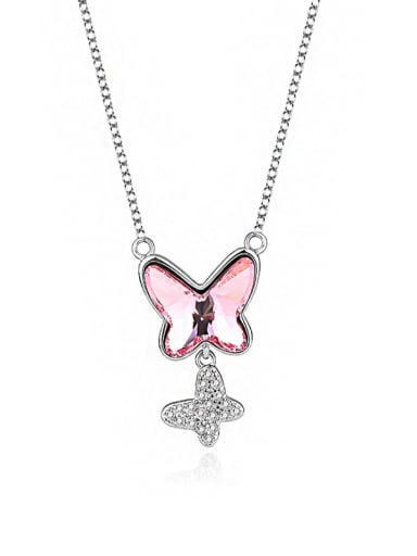 JYXZ 017 (pink) 925 Sterling Silver Austrian Crystal Butterfly Classic Necklace