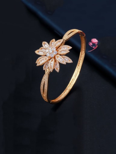 Copper With  Cubic Zirconia Fashion Flower Bangles