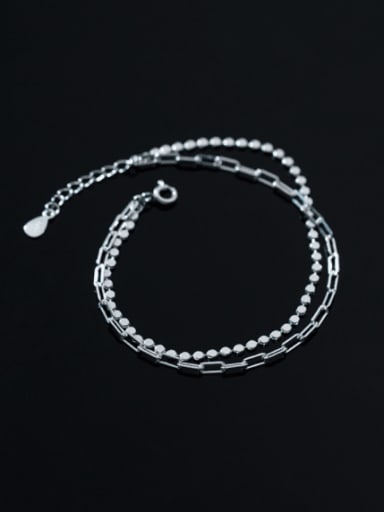 925 Sterling Silver Geometric Minimalist Hollow Chain Strand Bracelet