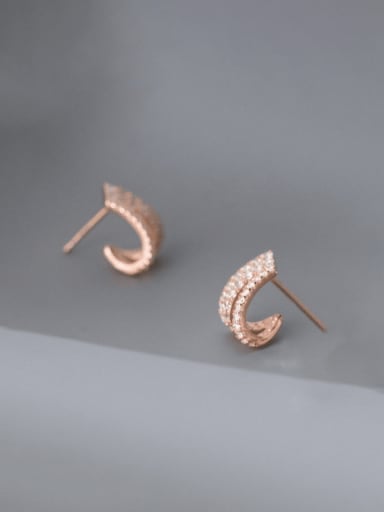 Rose Gold 925 Sterling Silver Cubic Zirconia Geometric Dainty Stud Earring